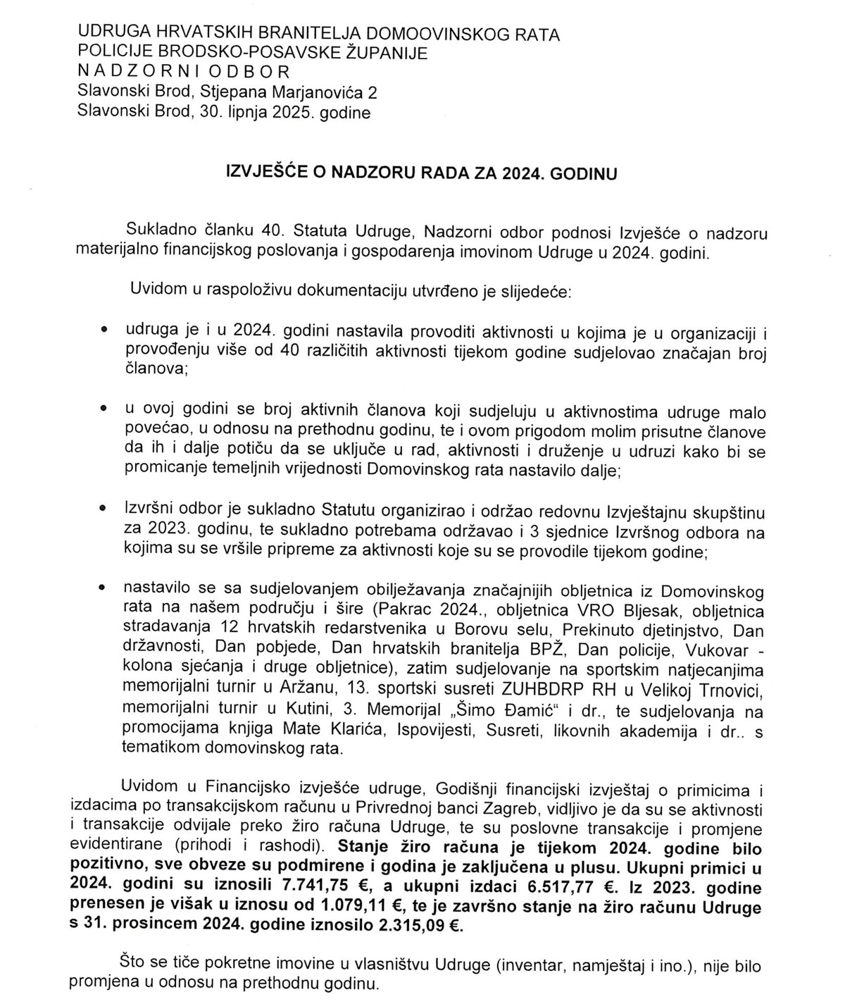 Izvješće NO 2024 01